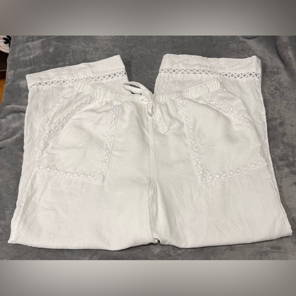 Joie White Linen Wide Leg Pants with Lace Accents - Picture 4 of 8